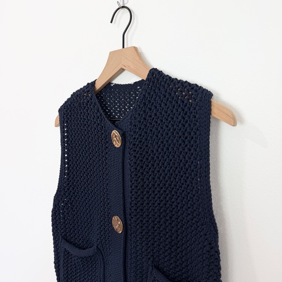 Zara Navy Blue Chunky Knit Button Front Sweater Vest Gold Buttons Size Small - Picture 6 of 8